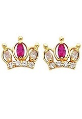 lovable itsy-bitsy crown CZ screw-back earringd for babies and children